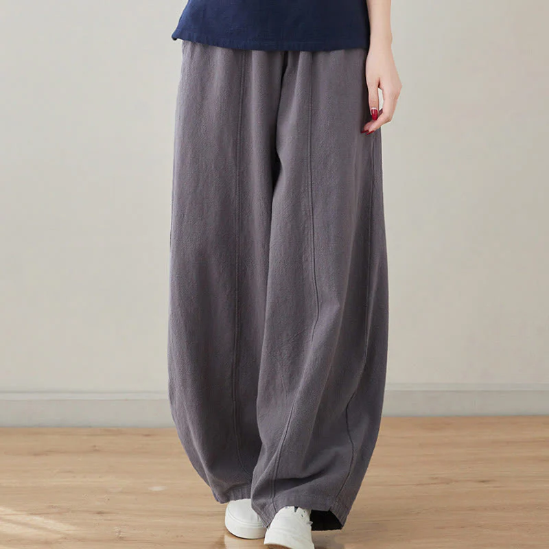 Pantaloni da donna in cotone e lino con tasche, casual, tinta Buddha Stones - Image 12
