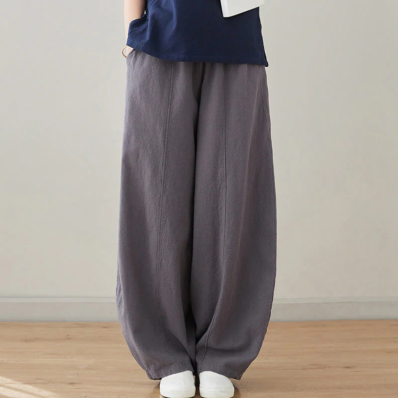 Pantaloni da donna in cotone e lino con tasche, casual, tinta Buddha Stones - Image 13