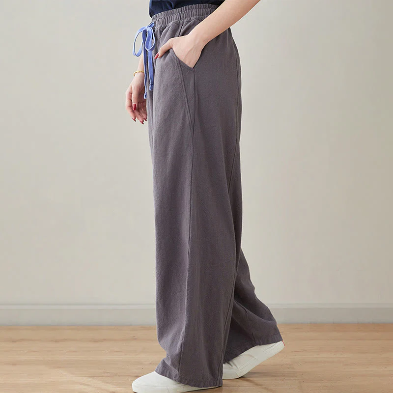 Pantaloni da donna in cotone e lino con tasche, casual, tinta Buddha Stones - Image 14