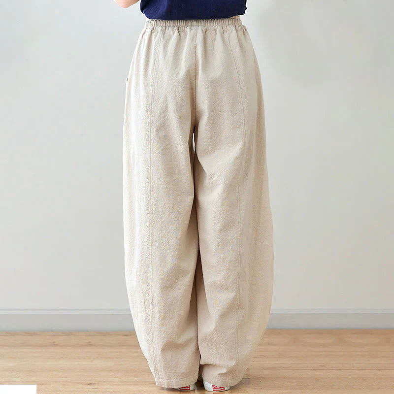 Pantaloni da donna in cotone e lino con tasche, casual, tinta Buddha Stones - Image 16