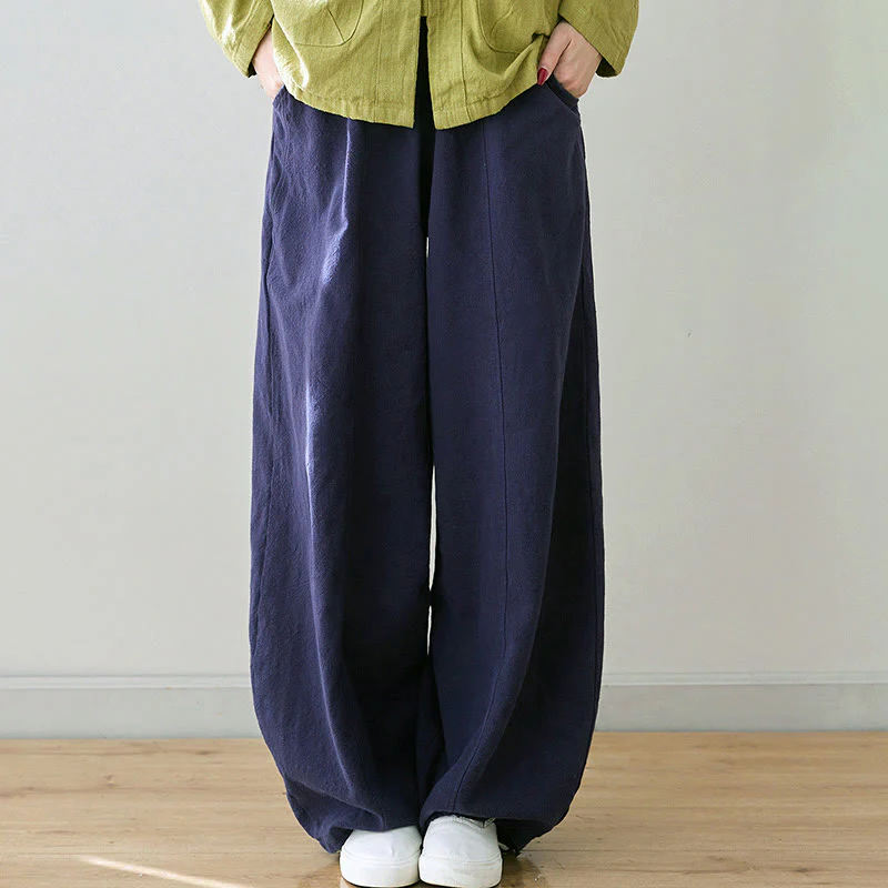 Pantaloni da donna in cotone e lino con tasche, casual, tinta Buddha Stones - Image 19