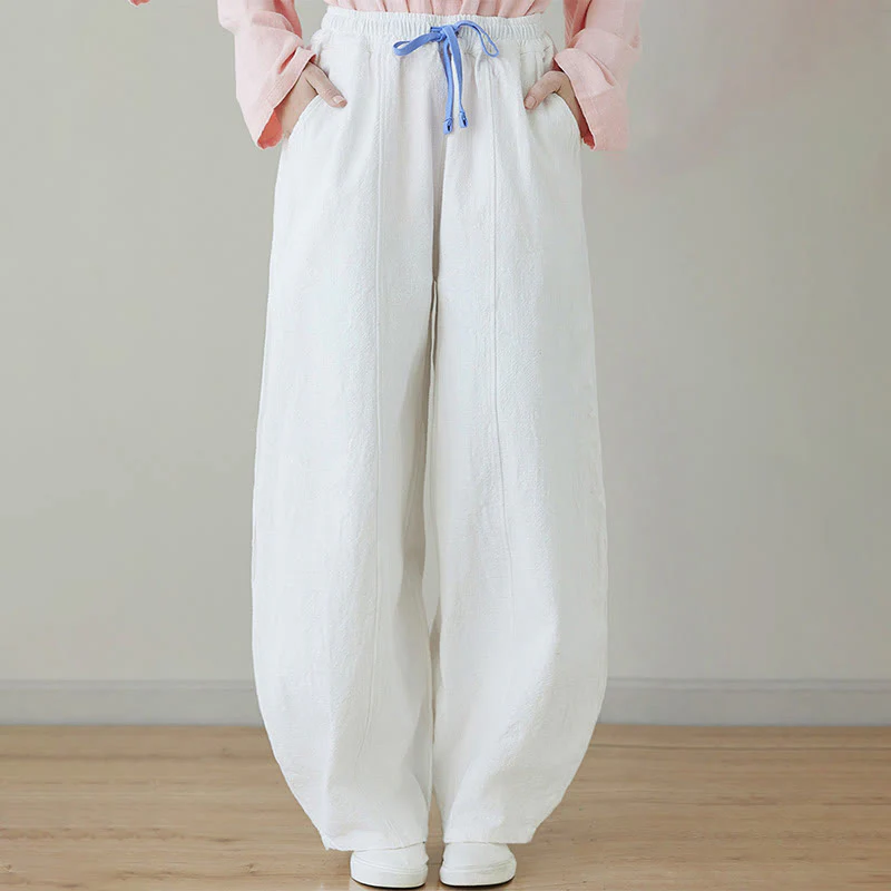 Pantaloni da donna in cotone e lino con tasche, casual, tinta Buddha Stones - Image 21