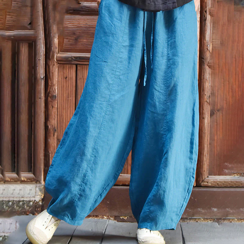 Pantaloni da donna in cotone e lino con tasche, casual, tinta Buddha Stones - Image 22