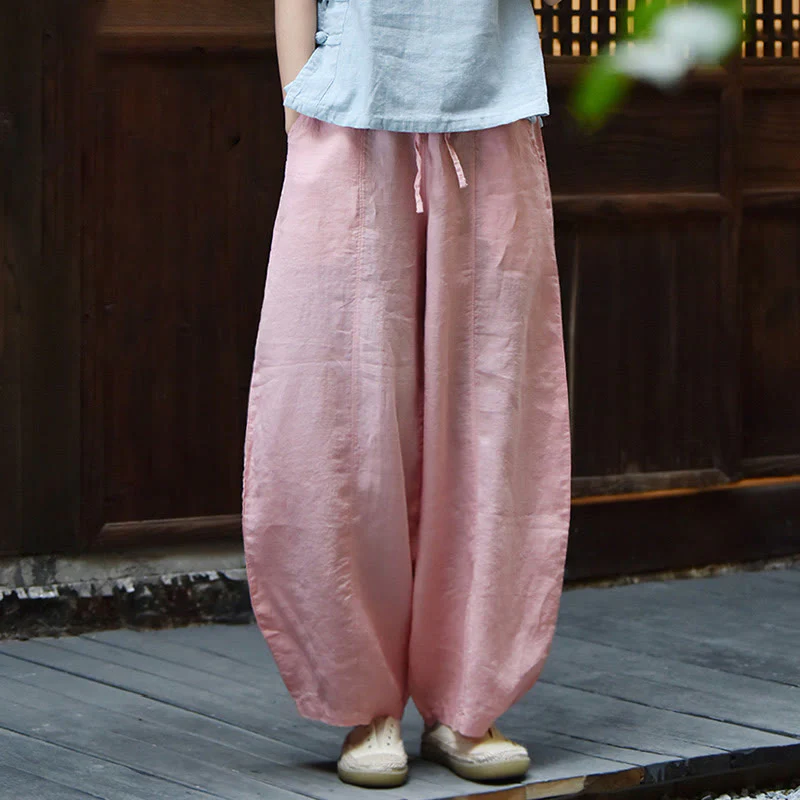 Pantaloni da donna in cotone e lino con tasche, casual, tinta Buddha Stones - Image 25