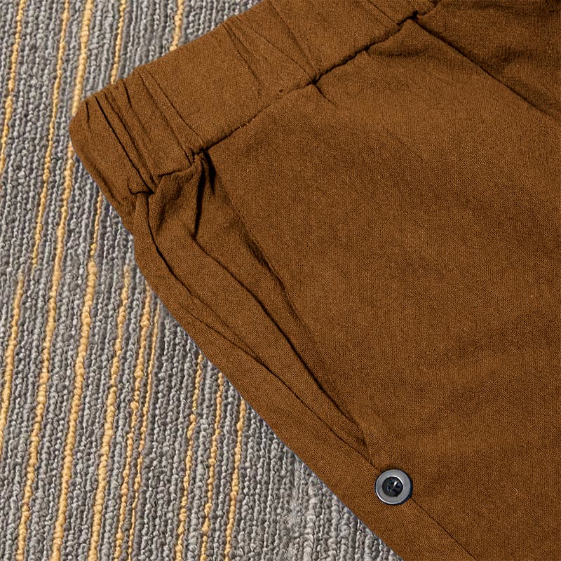 Pantaloni da donna in cotone e lino con tasche, modello Buddha Stones, casual, colore puro, con polsini e bottoni cavi - Image 29