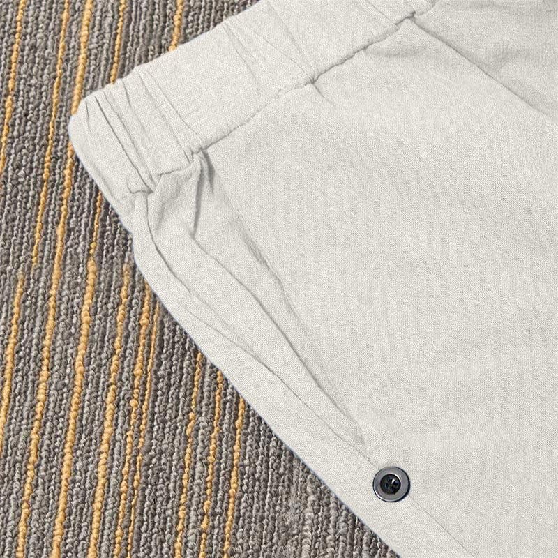 Pantaloni da donna in cotone e lino con tasche, modello Buddha Stones, casual, colore puro, con polsini e bottoni cavi - Image 34