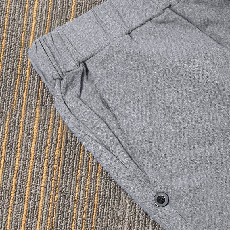 Pantaloni da donna in cotone e lino con tasche, modello Buddha Stones, casual, colore puro, con polsini e bottoni cavi - Image 38