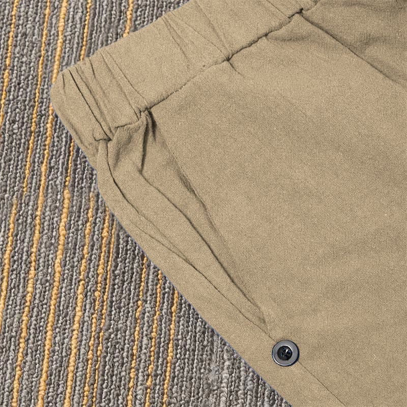 Pantaloni da donna in cotone e lino con tasche, modello Buddha Stones, casual, colore puro, con polsini e bottoni cavi - Image 5