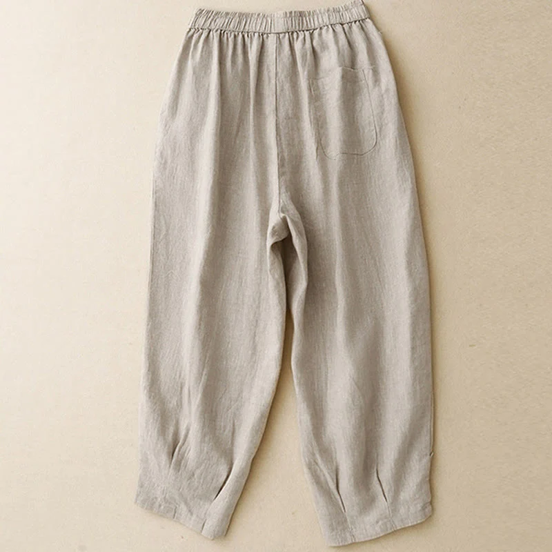 Pantaloni da donna in cotone e lino con tasche, vita alta , Buddha Stones Summer - Image 2