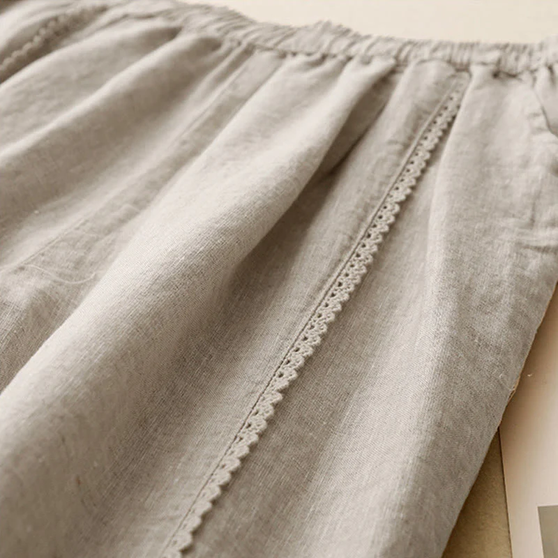 Pantaloni da donna in cotone e lino con tasche, vita alta , Buddha Stones Summer - Image 4