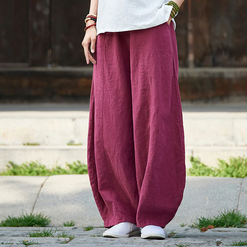 Pantaloni da donna in cotone ramiè con Buddha Stones, casual, tinta unita, con elastico in vita e fodera in pile - Image 14
