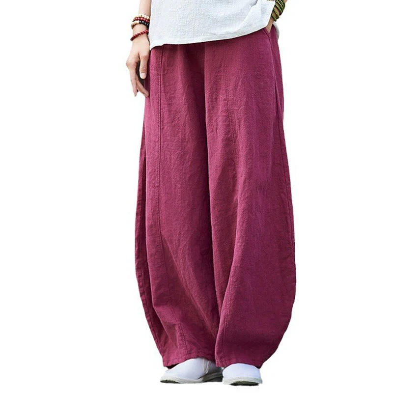 Pantaloni da donna in cotone ramiè con Buddha Stones, casual, tinta unita, con elastico in vita e fodera in pile - Image 20