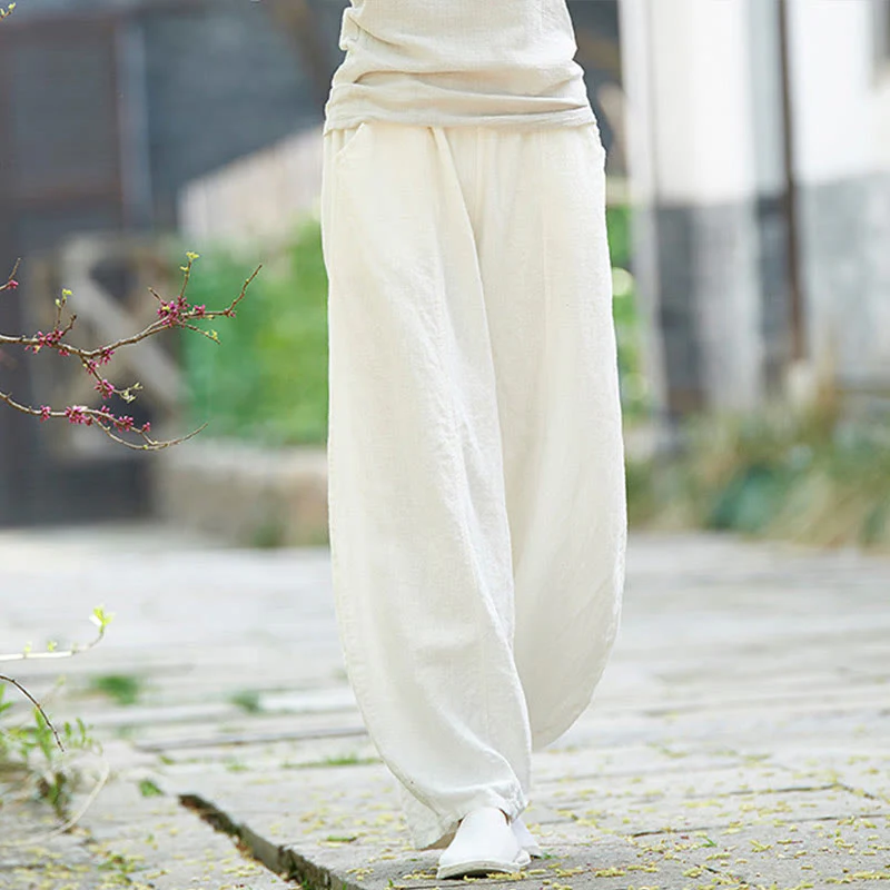 Pantaloni da donna in cotone ramiè con Buddha Stones, casual, tinta unita, con elastico in vita e fodera in pile - Image 21