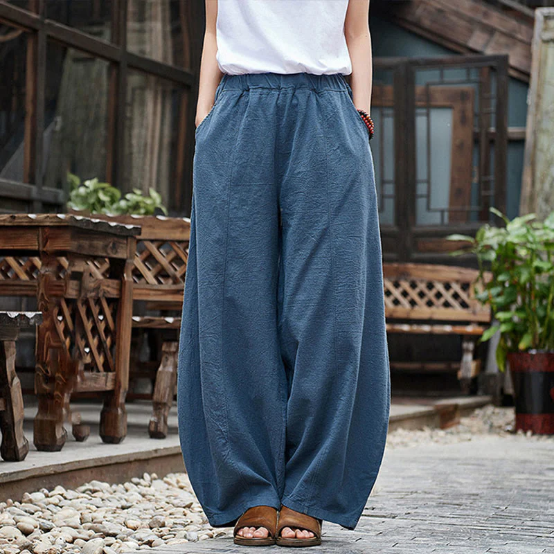 Pantaloni da donna in cotone ramiè con Buddha Stones, casual, tinta unita, con elastico in vita e fodera in pile - Image 28
