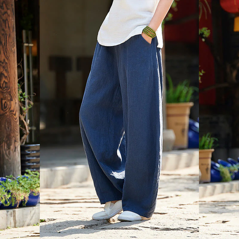 Pantaloni da donna in cotone ramiè con Buddha Stones, casual, tinta unita, con elastico in vita e fodera in pile - Image 32