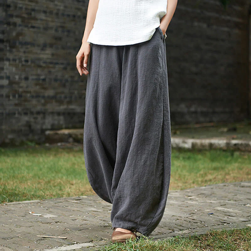 Pantaloni da donna in cotone ramiè con Buddha Stones, casual, tinta unita, con elastico in vita e fodera in pile - Image 42