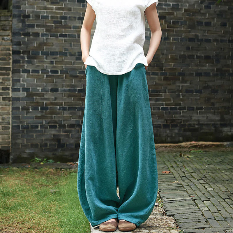 Pantaloni da donna in cotone ramiè con Buddha Stones, casual, tinta unita, con elastico in vita e fodera in pile - Image 45
