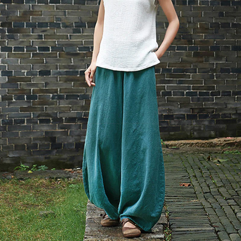 Pantaloni da donna in cotone ramiè con Buddha Stones, casual, tinta unita, con elastico in vita e fodera in pile - Image 46