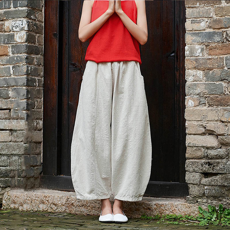 Pantaloni da donna in cotone ramiè con Buddha Stones, casual, tinta unita, con elastico in vita e fodera in pile - Image 8