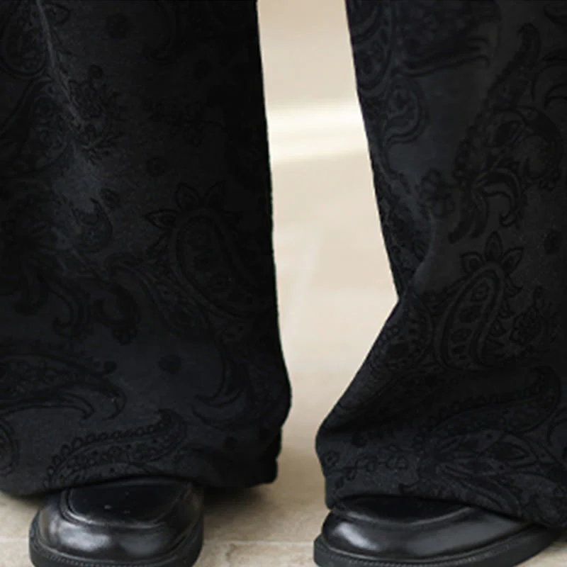 Pantaloni da donna in cotone termico con fodera in pile, gamba larga e tasche, motivo paisley jacquard Buddha Stones - Image 14