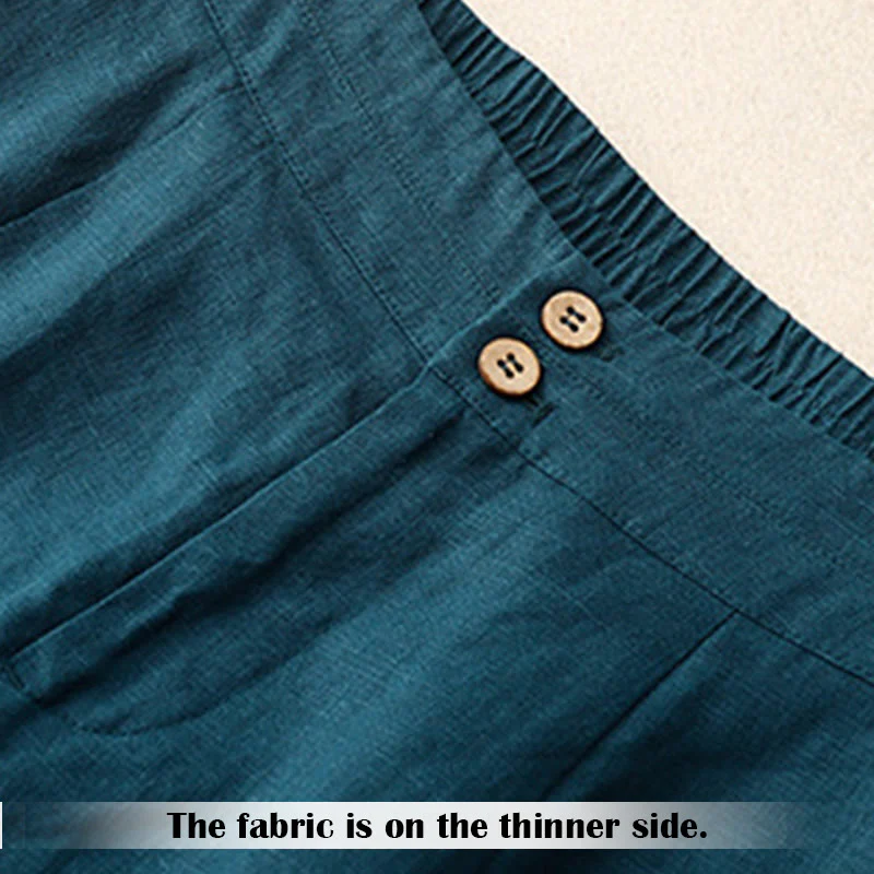 Pantaloni da donna in lino a gamba larga con tasche e design semplice a cerniera, ispirati al modello Buddha Stones, per l'estate. - Image 2