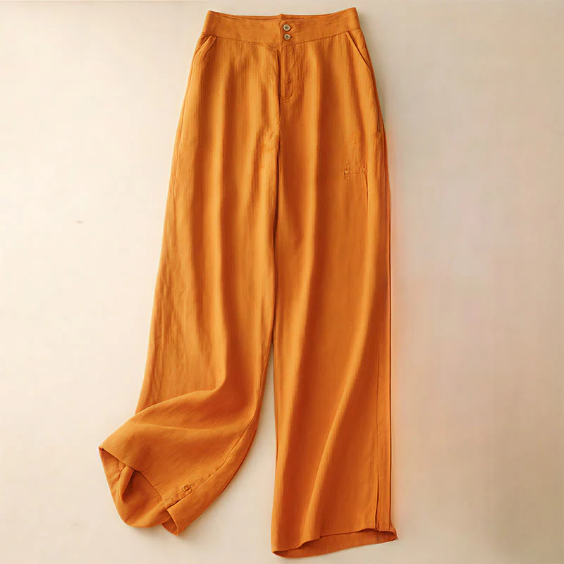 Pantaloni da donna in lino a gamba larga con tasche e design semplice a cerniera, ispirati al modello Buddha Stones, per l'estate. - Image 22