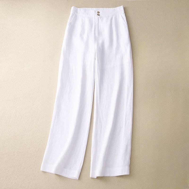 Pantaloni da donna in lino a gamba larga con tasche e design semplice a cerniera, ispirati al modello Buddha Stones, per l'estate. - Image 6