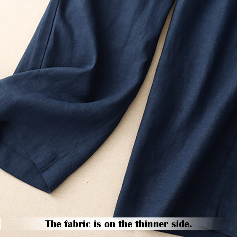 Pantaloni da donna in lino a gamba larga con tasche e design semplice a cerniera, ispirati al modello Buddha Stones, per l'estate. - Image 60