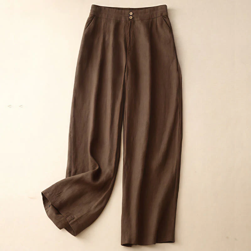 Pantaloni da donna in lino a gamba larga con tasche e design semplice a cerniera, ispirati al modello Buddha Stones, per l'estate. - Image 62