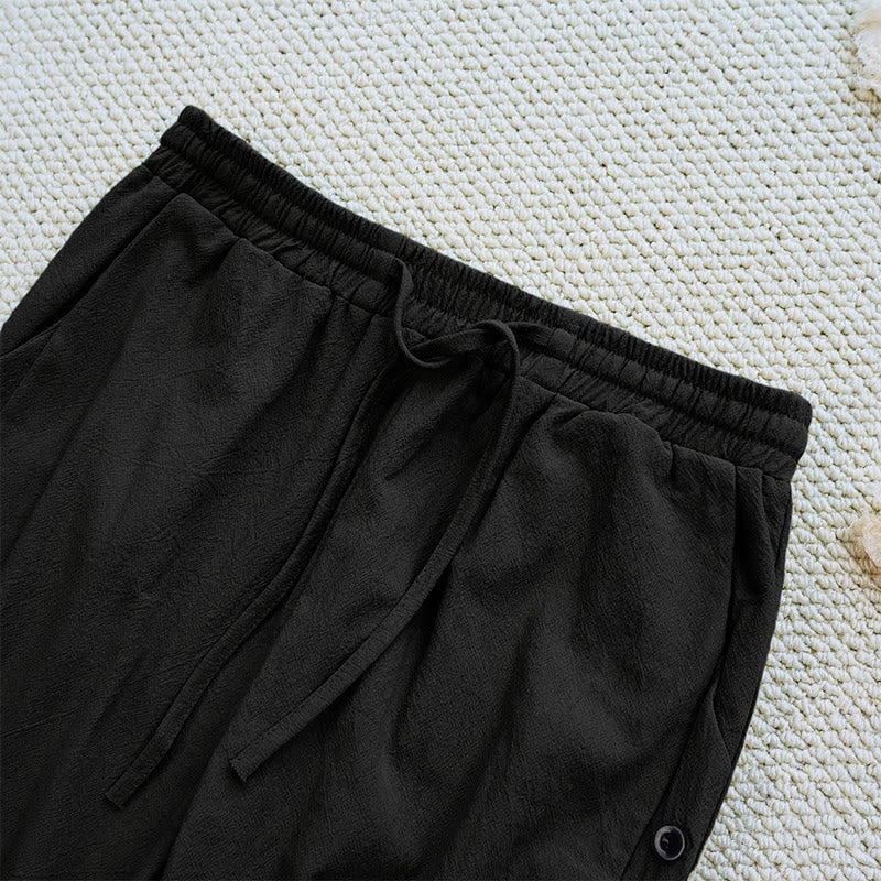 Pantaloni da donna in lino di cotone con coulisse, con tasche, modello patchwork estivo semplice Buddha Stones - Image 13
