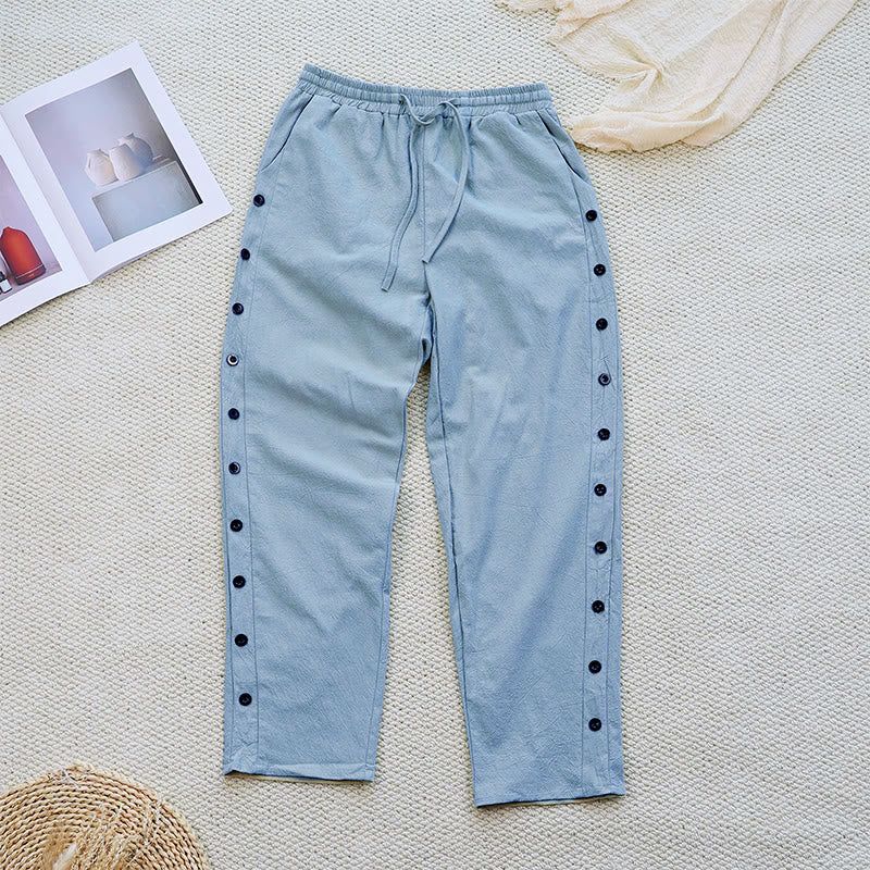 Pantaloni da donna in lino di cotone con coulisse, con tasche, modello patchwork estivo semplice Buddha Stones - Image 18