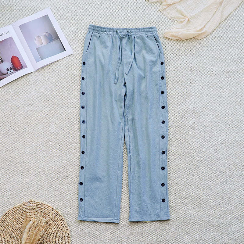 Pantaloni da donna in lino di cotone con coulisse, con tasche, modello patchwork estivo semplice Buddha Stones - Image 19