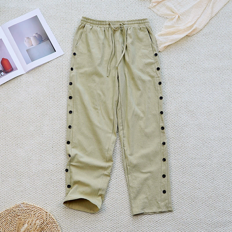 Pantaloni da donna in lino di cotone con coulisse, con tasche, modello patchwork estivo semplice Buddha Stones - Image 25