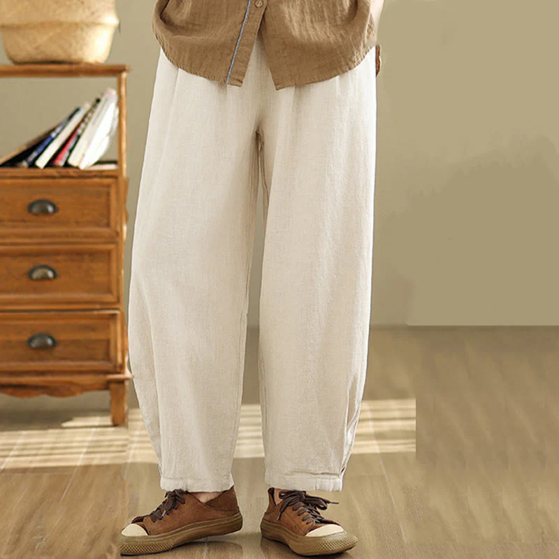Pantaloni da donna in lino di cotone con tasche, casual, tinta unita, con elastico in vita , Buddha Stones - Image 12