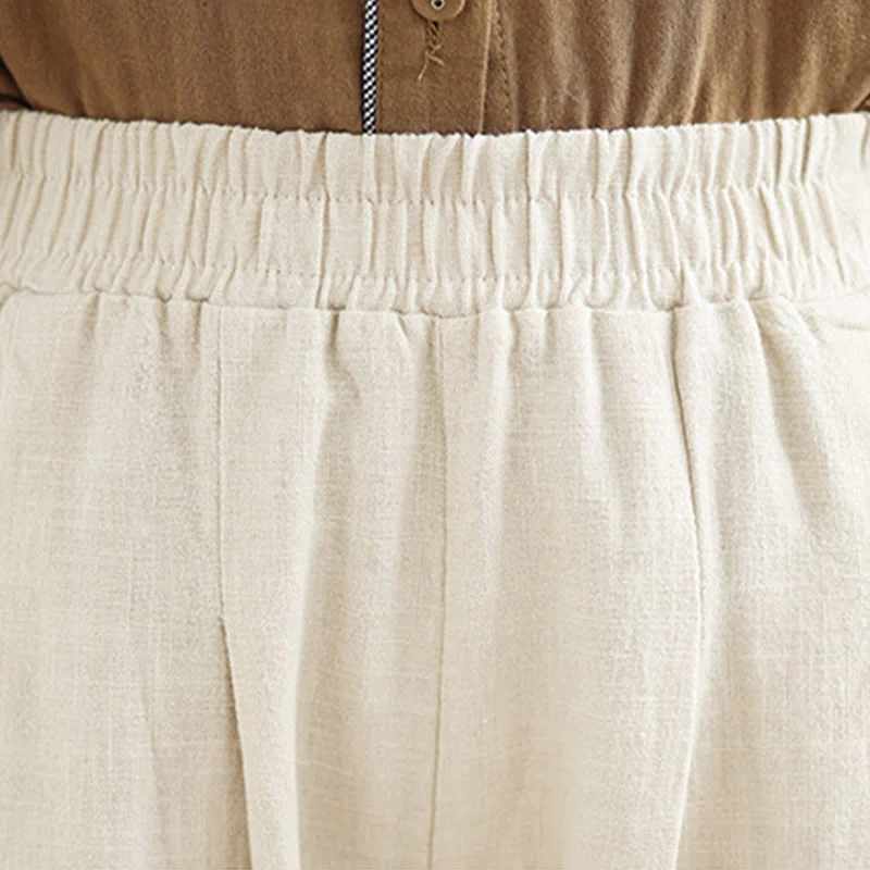 Pantaloni da donna in lino di cotone con tasche, casual, tinta unita, con elastico in vita , Buddha Stones - Image 15