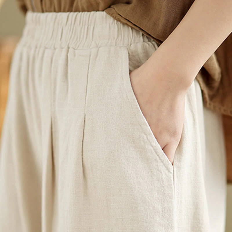 Pantaloni da donna in lino di cotone con tasche, casual, tinta unita, con elastico in vita , Buddha Stones - Image 16