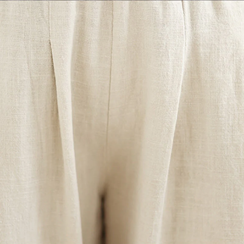 Pantaloni da donna in lino di cotone con tasche, casual, tinta unita, con elastico in vita , Buddha Stones - Image 17