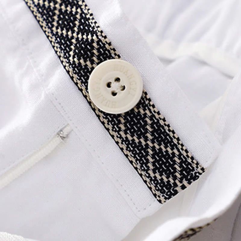 Pantaloni da donna in lino di cotone elasticizzato con tasche, tinta unita, bottoni anteriori e posteriori , Buddha Stones - Image 27