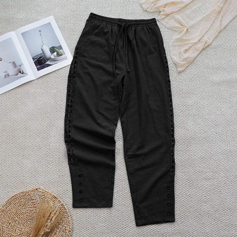 Pantaloni da donna in lino e cotone con tasche, modello Buddha Stones Summer, tinta unita, con cuciture - Image 10