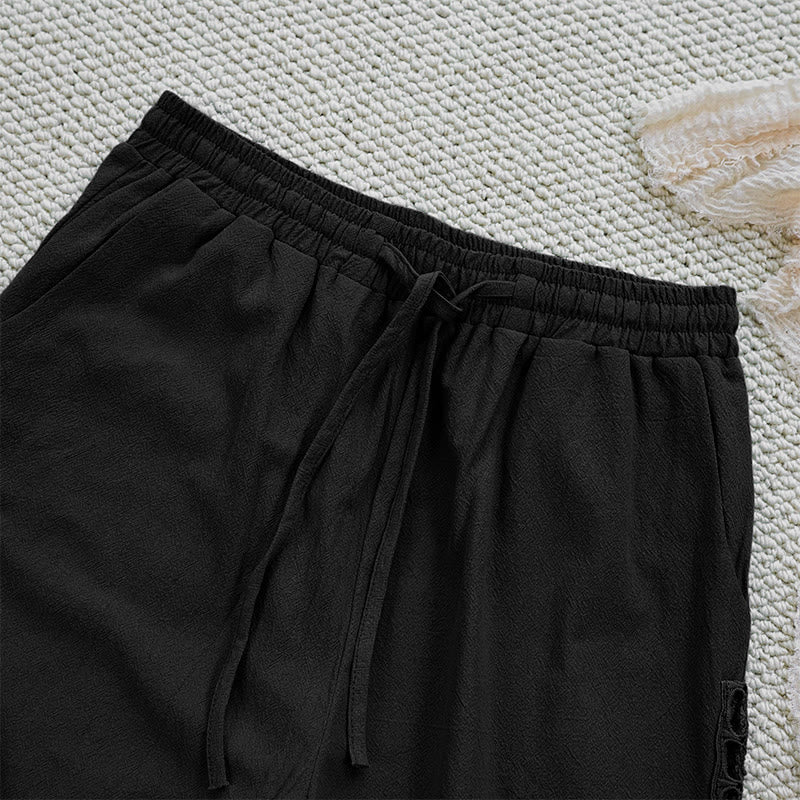 Pantaloni da donna in lino e cotone con tasche, modello Buddha Stones Summer, tinta unita, con cuciture - Image 12