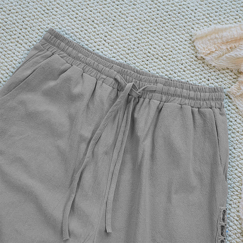 Pantaloni da donna in lino e cotone con tasche, modello Buddha Stones Summer, tinta unita, con cuciture - Image 19