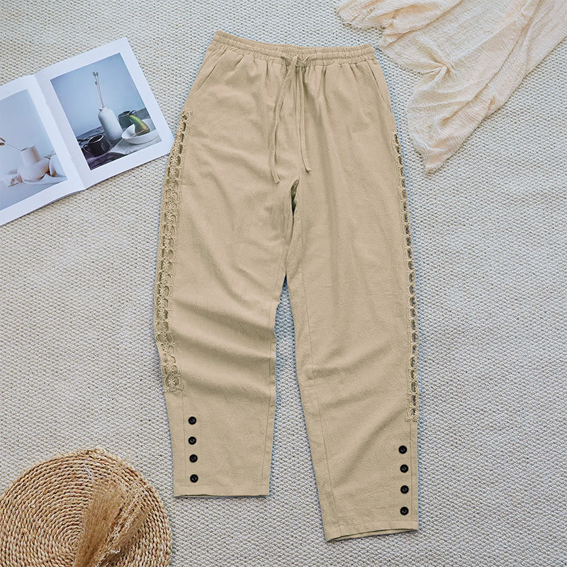 Pantaloni da donna in lino e cotone con tasche, modello Buddha Stones Summer, tinta unita, con cuciture - Image 23