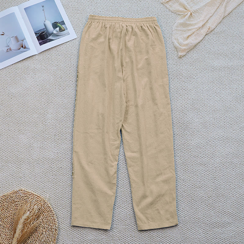 Pantaloni da donna in lino e cotone con tasche, modello Buddha Stones Summer, tinta unita, con cuciture - Image 24