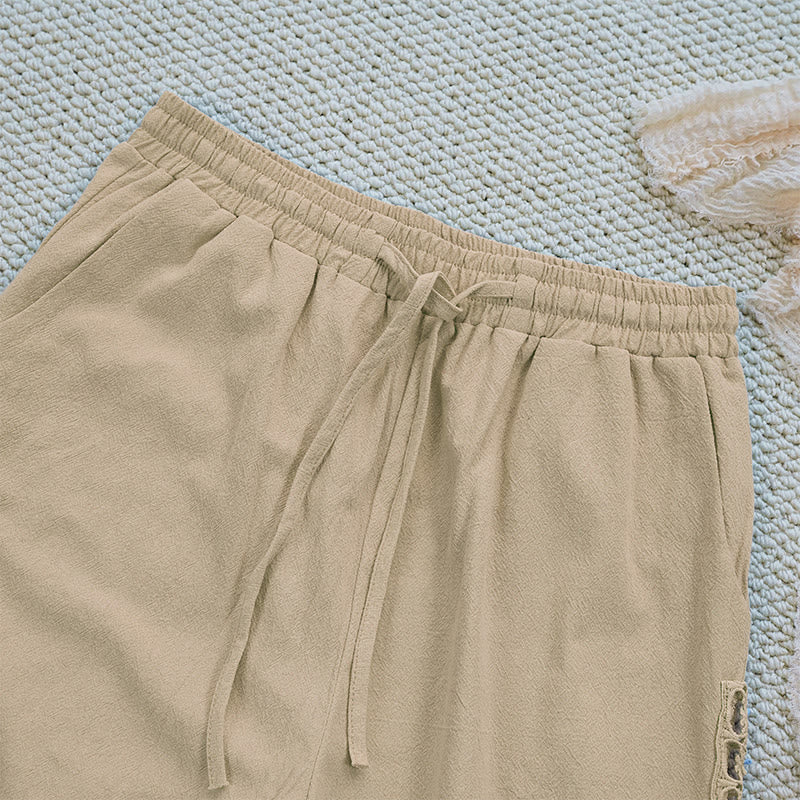 Pantaloni da donna in lino e cotone con tasche, modello Buddha Stones Summer, tinta unita, con cuciture - Image 25