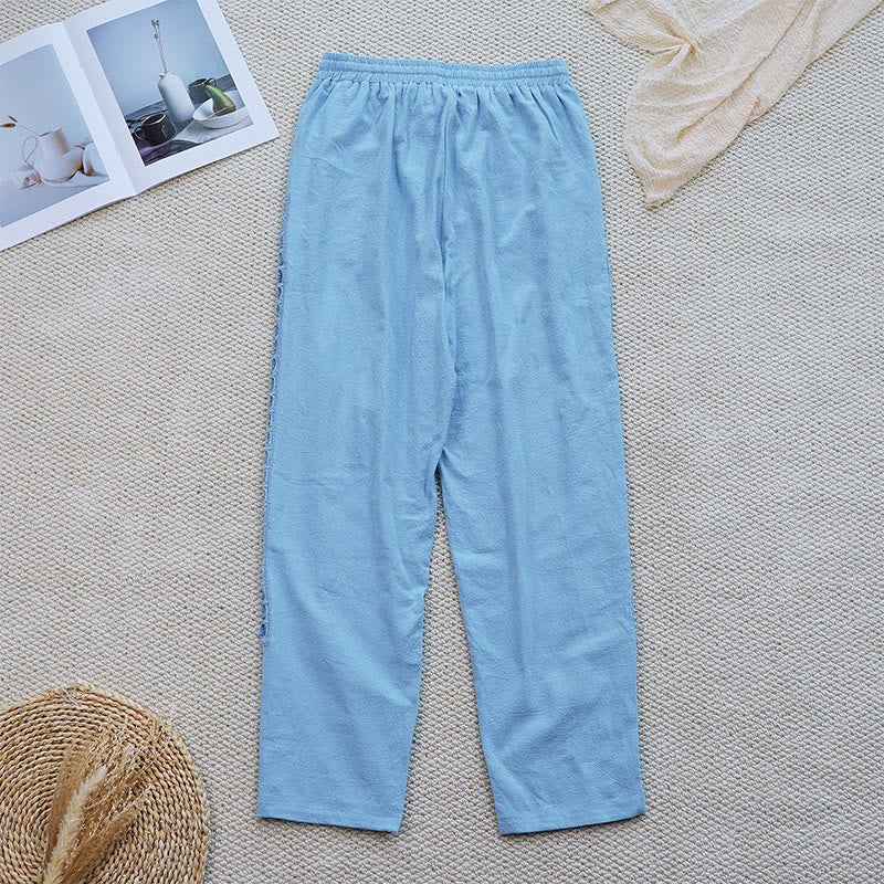 Pantaloni da donna in lino e cotone con tasche, modello Buddha Stones Summer, tinta unita, con cuciture - Image 31