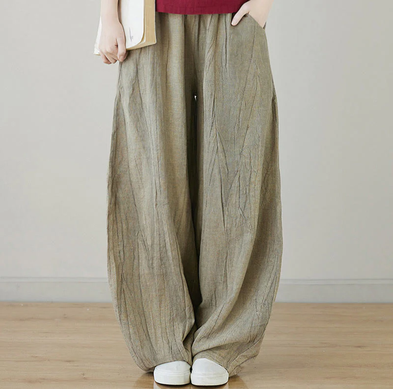 Pantaloni da donna in ramiè con tasche, casual, semplici, larghi, tie-dye, effetto consumato , Buddha Stones - Image 24