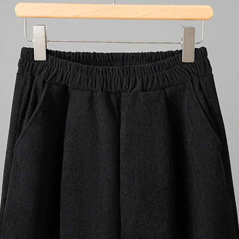 Pantaloni da donna in velluto a coste con gamba larga, elastico in vita e patchwork a quadri, lunghezza caviglia , Buddha Stones - Image 12