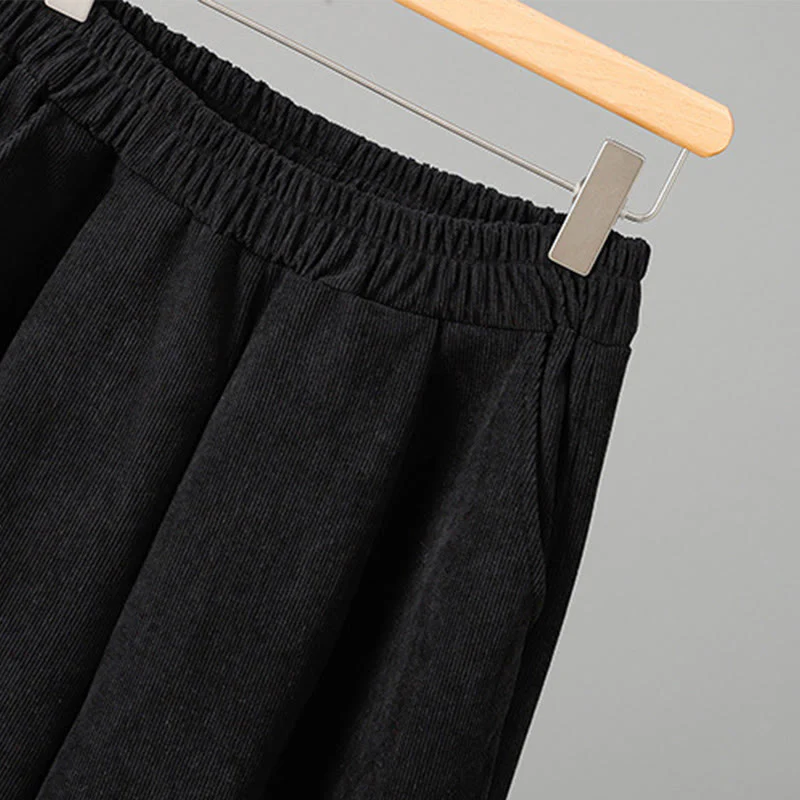 Pantaloni da donna in velluto a coste con gamba larga, elastico in vita e patchwork a quadri, lunghezza caviglia , Buddha Stones - Image 14