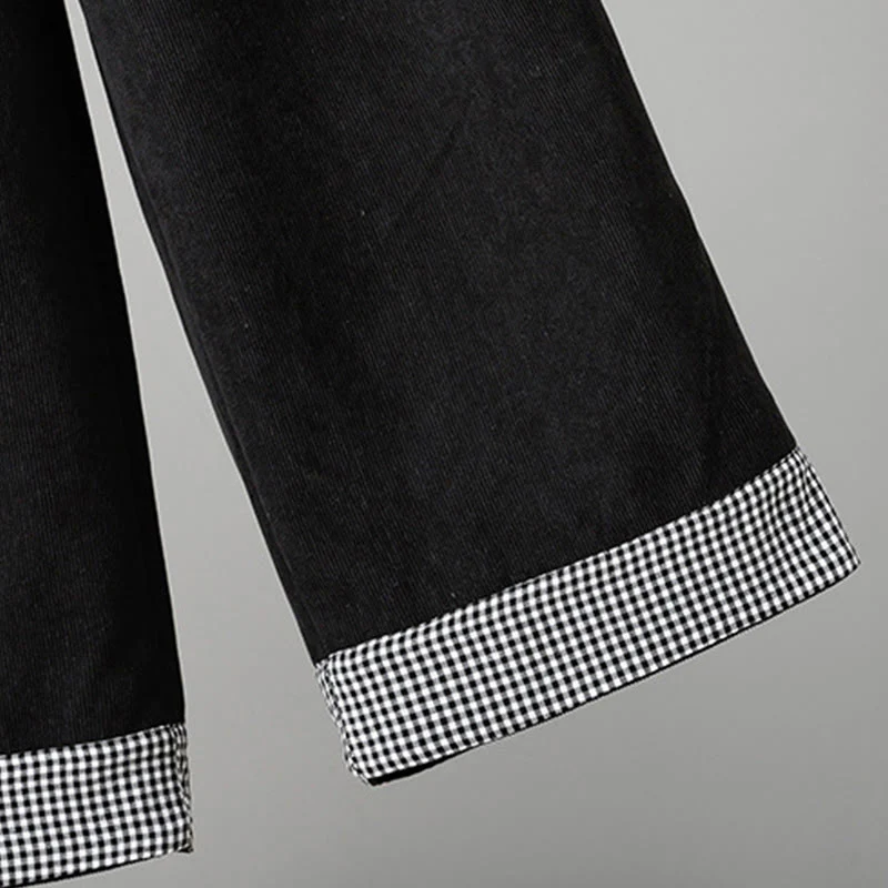 Pantaloni da donna in velluto a coste con gamba larga, elastico in vita e patchwork a quadri, lunghezza caviglia , Buddha Stones - Image 16