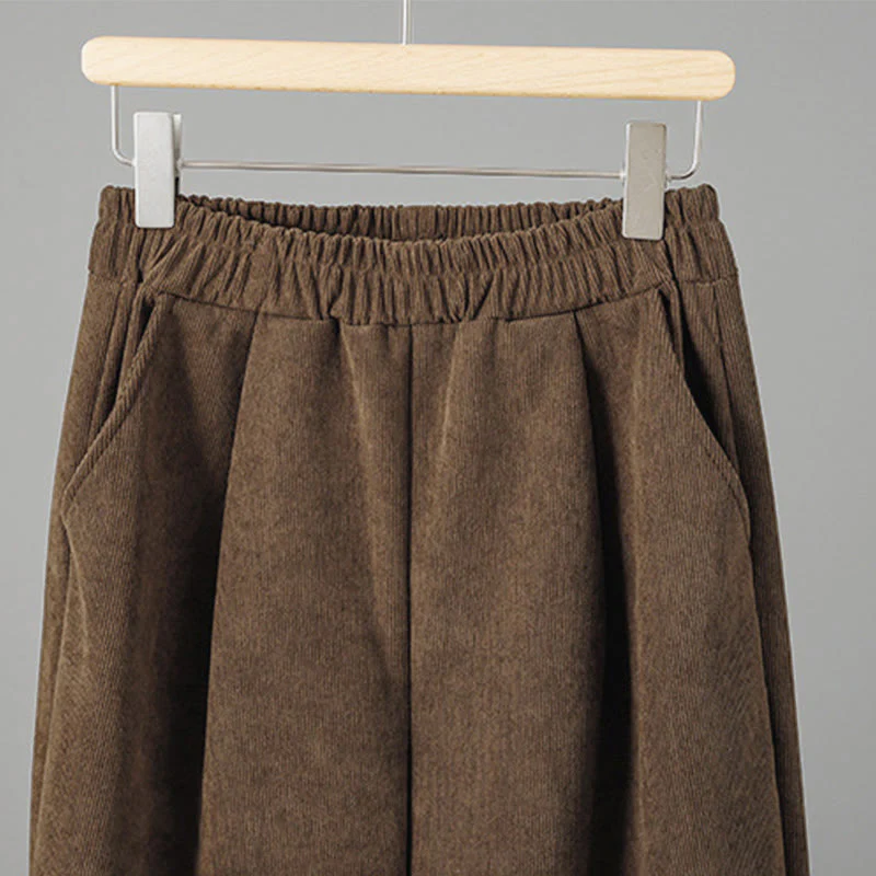 Pantaloni da donna in velluto a coste con gamba larga, elastico in vita e patchwork a quadri, lunghezza caviglia , Buddha Stones - Image 5